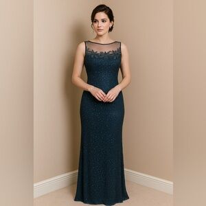 Stenay Vintage Beaded Gown | Size 14 | Blue-Grey Silk Evening Dress